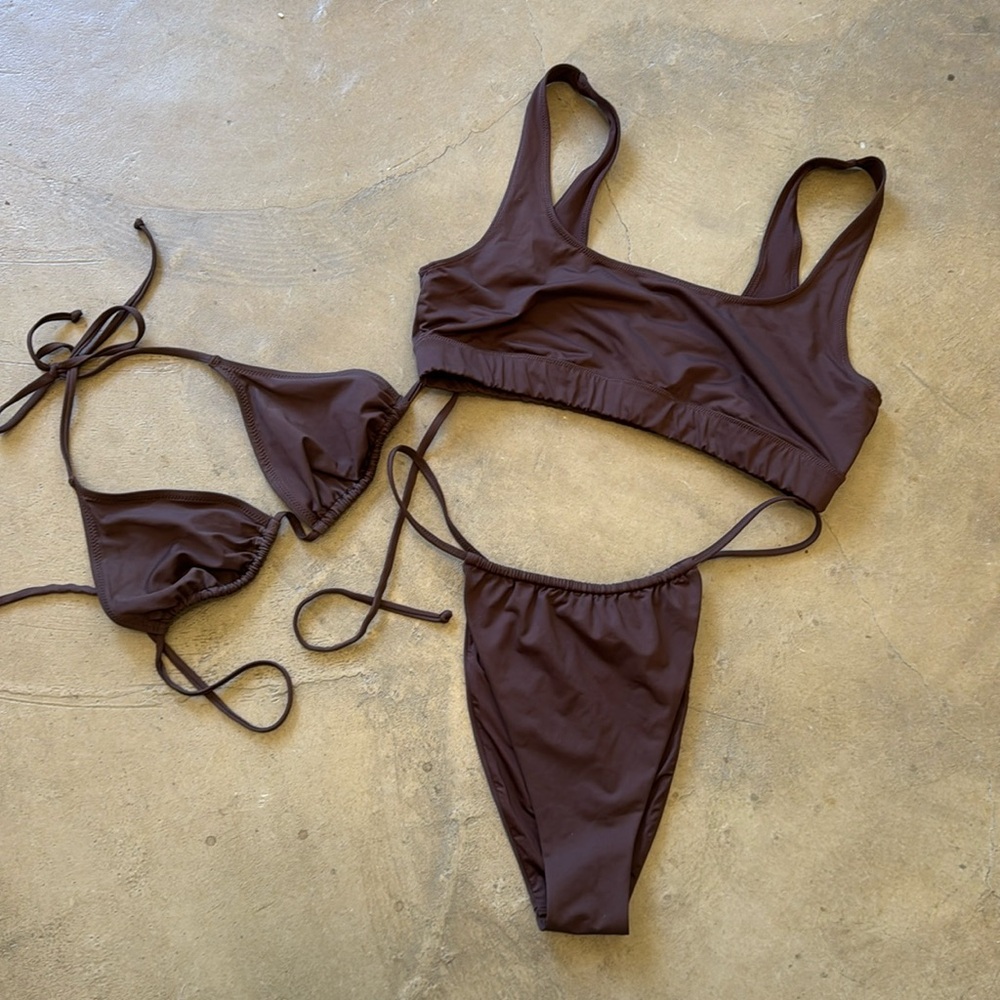 Skims swim 2X bundle cocoa triangle string top, bottom, scoop top, bikini bundle
